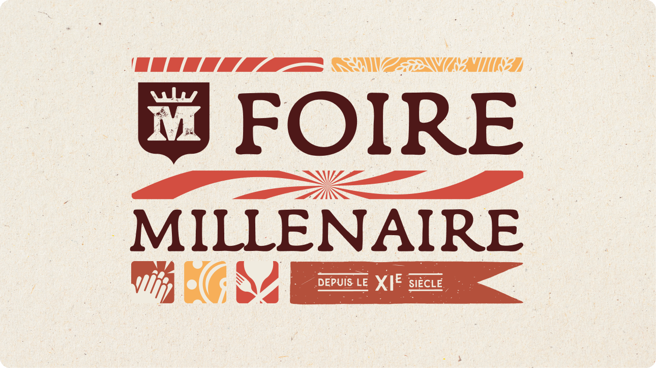 Logo Foire Millénaire en rouge et brun sur fond papier
