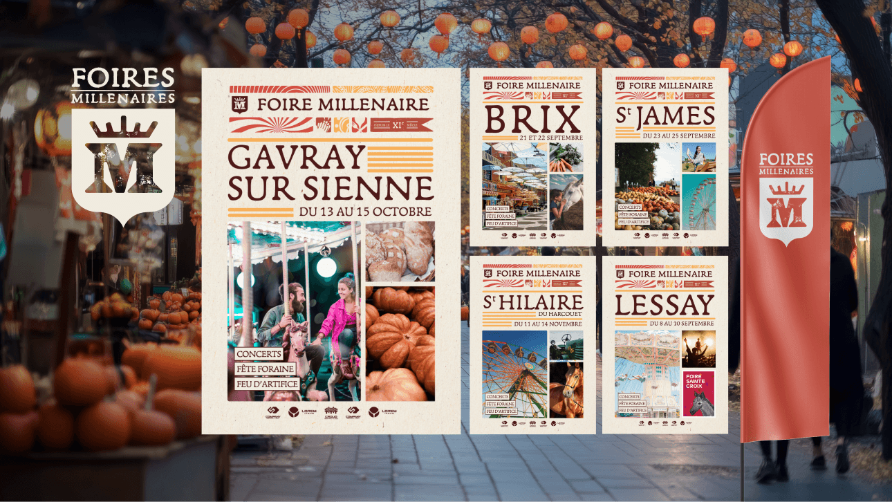 Affiches des foires de Gavray-sur-Sienne, Brix, Saint-James, Saint-Hilaire et Lessay sur un marché