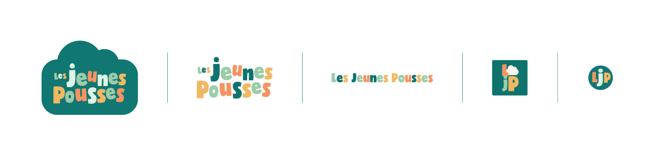 Déclinaisons du logo Les Jeunes Pousses : versions longue, compacte et monogramme