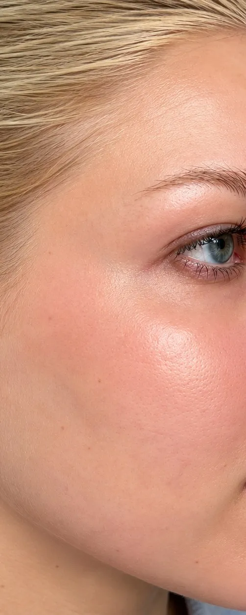 After Hydrafacial at Cosmetica Med Spa, clearer, calmer skin on the cheek