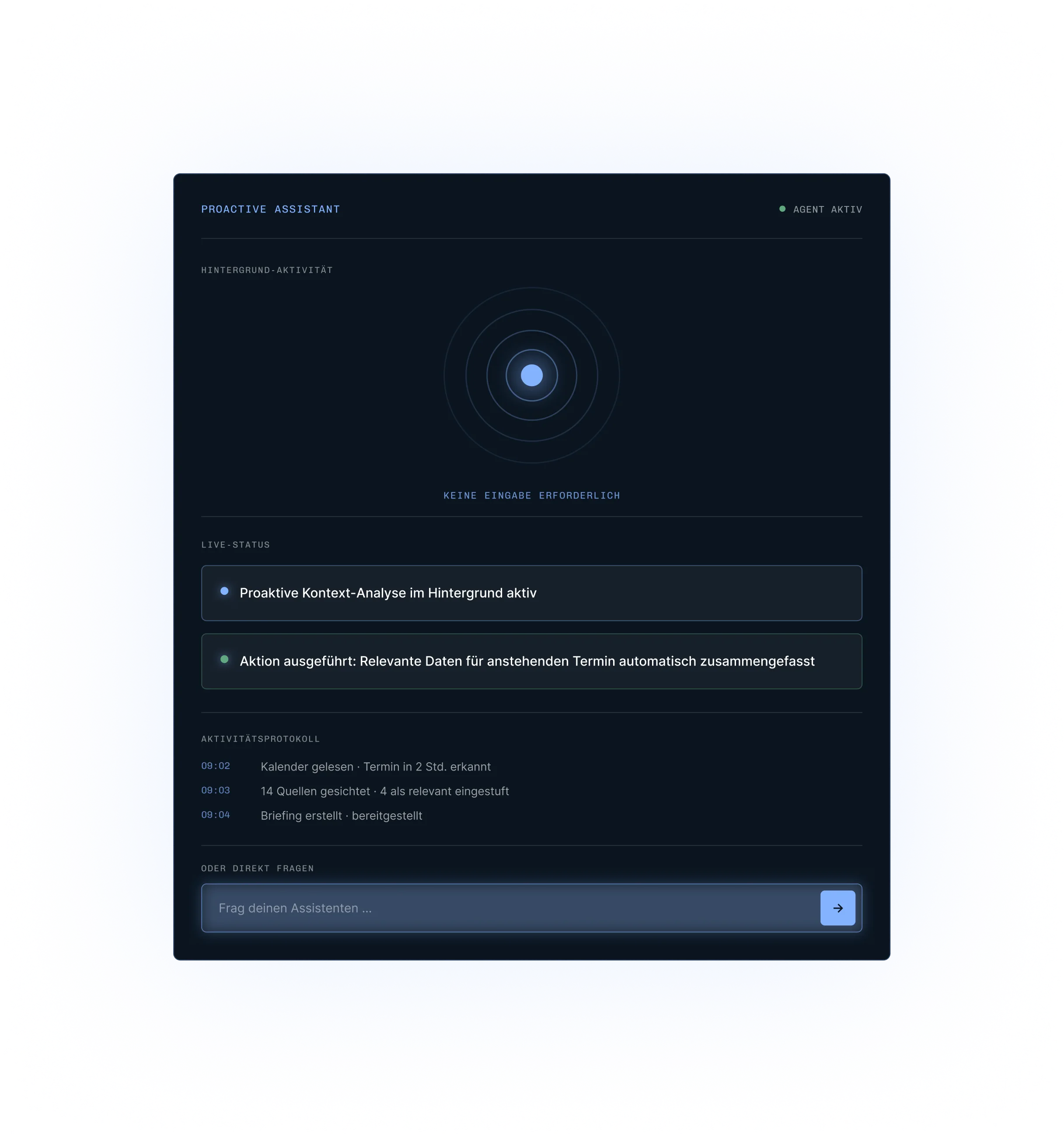 Proactive Assistant: Hintergrund-Aktivität und Aktivitätsprotokoll