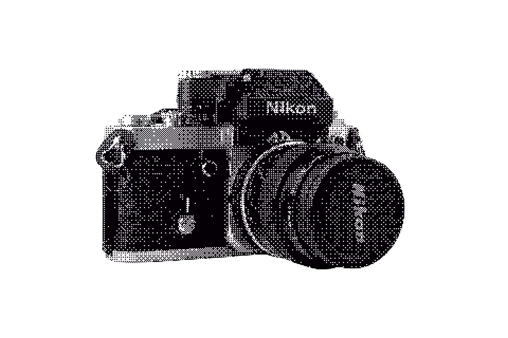 Nikon camera with lens cap attached, shown from front angle on black background.