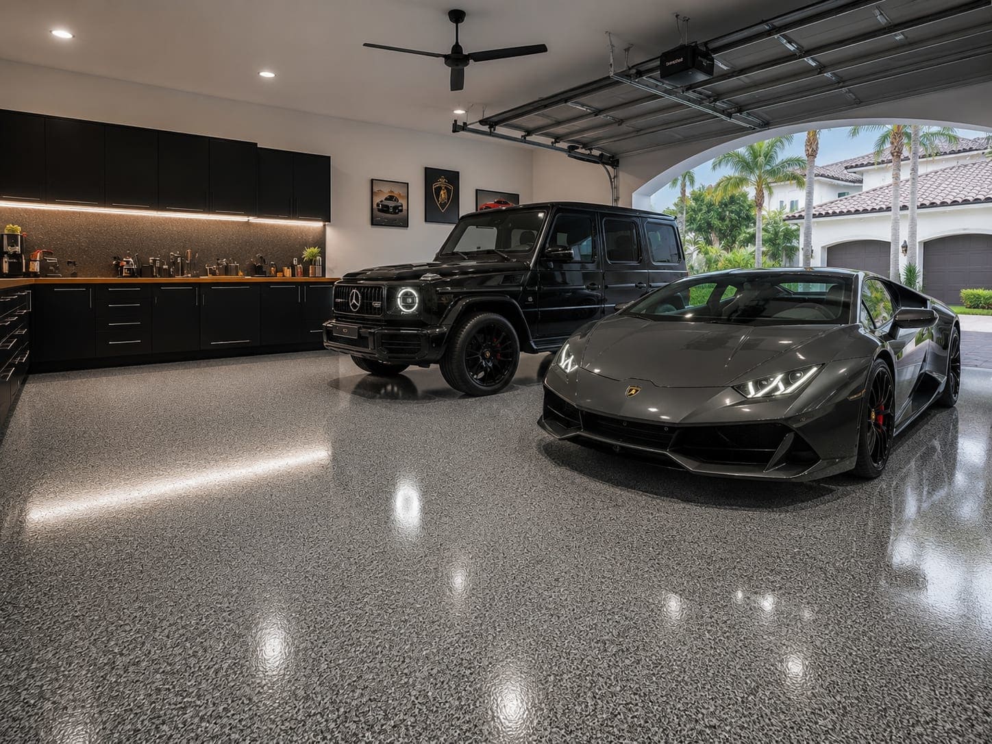 Epoxy Boss Florida crew installing a garage floor coating in Boca Raton