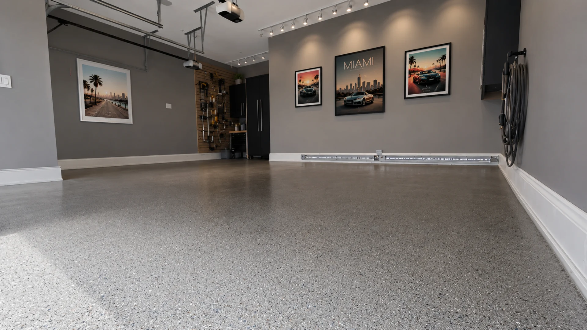 Full broadcast decorative flake garage floor in Boca Raton