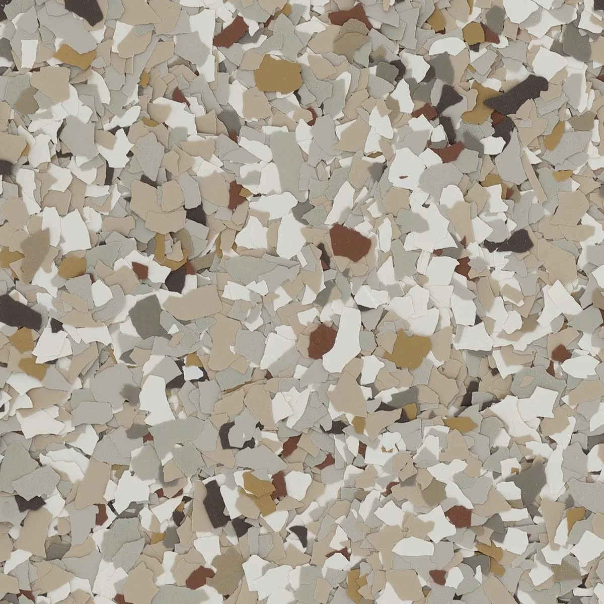 Creekbed FB-716 epoxy flake blend with beige, brown, and grey earth-tone decorative flakes.