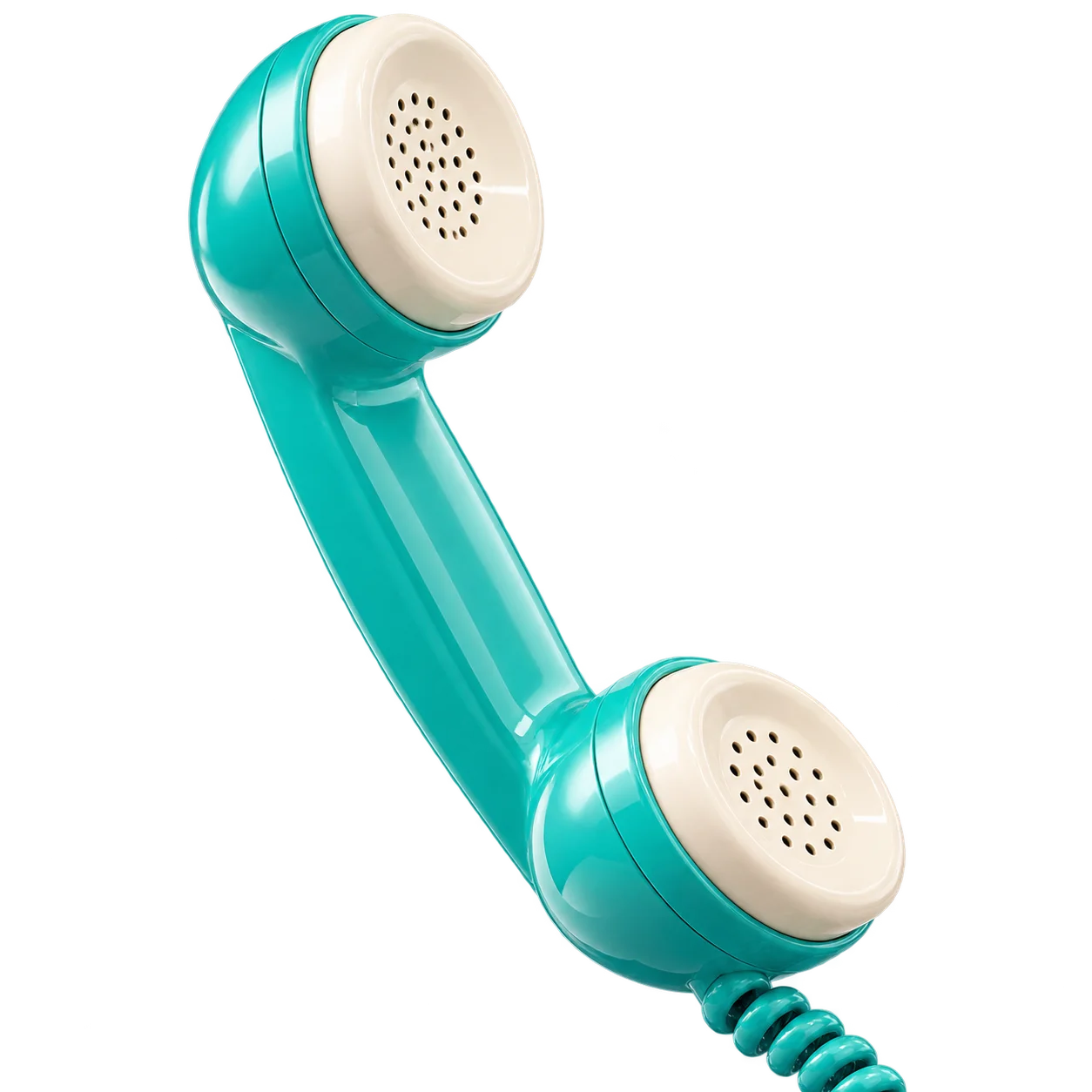 Combiné de téléphone rétro turquoise avec cordon spiralé, contactez Ivette pour vos cours d'espagnol