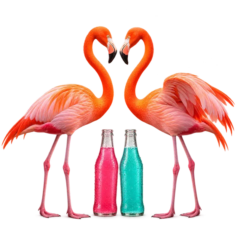 Deux flamants roses qui trinquent, forfait Dos Amigos pour apprendre l'espagnol à deux