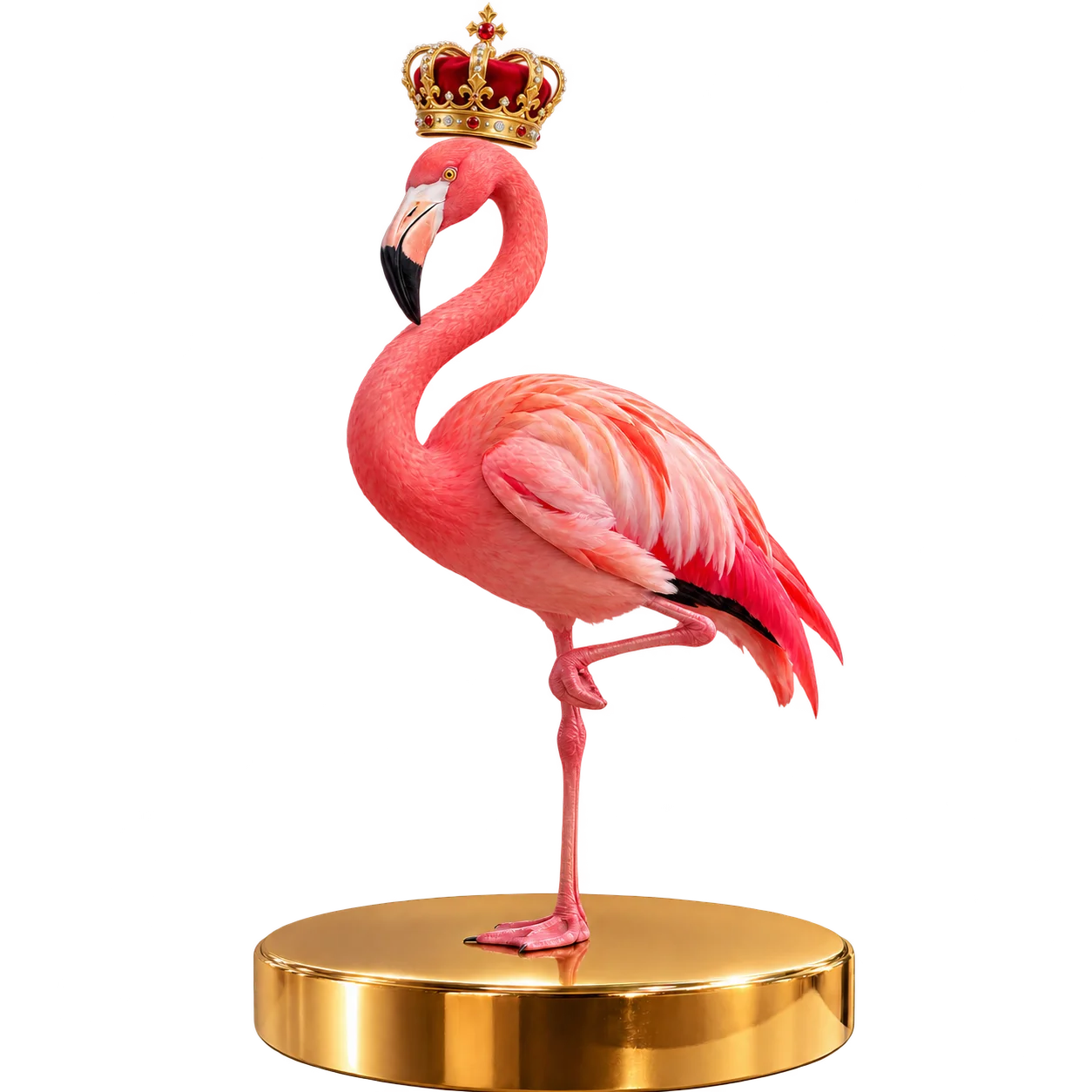Flamant rose couronné sur un podium doré, forfait premium de cours d'espagnol privé en ligne