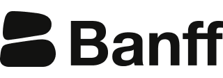 Banff logo featuring a stylized 'B' shape composed of two rounded black rock shapes to the left of the word 'Banff' in black text.