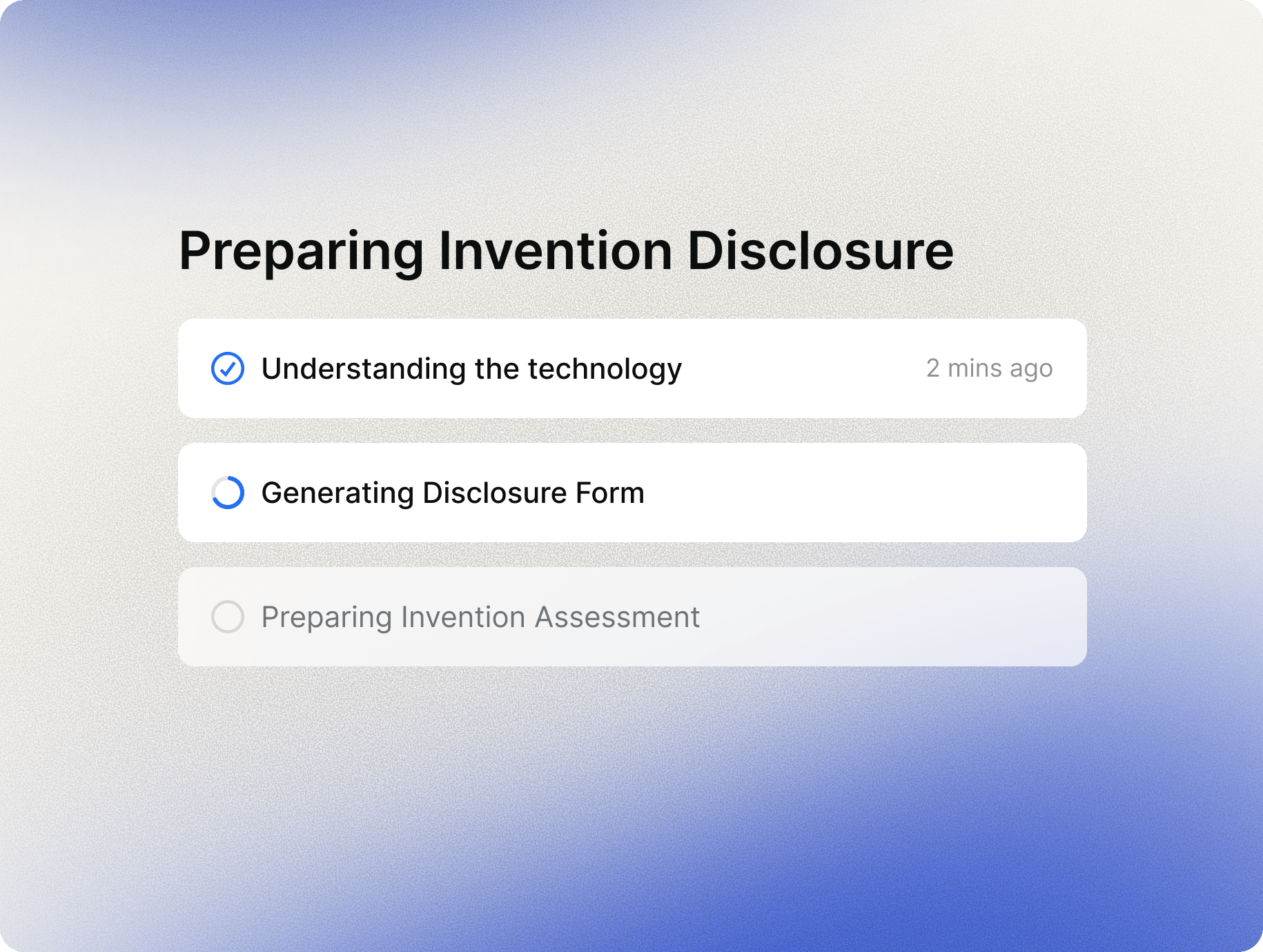 Tradespace preparing an invention disclosure from uploaded documents