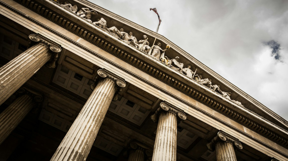 Columns of a classical courthouse facade