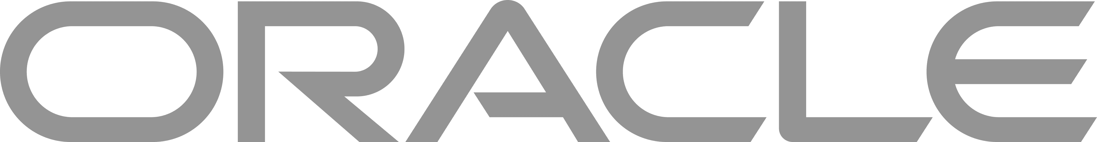 Oracle company logo with stylized gray uppercase letters spelling ORACLE on a transparent background.