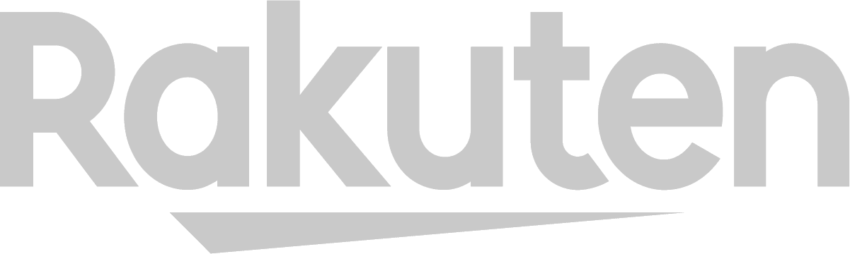 The word 'Rakuten' in large gray letters with a stylized triangular underline extending from the letter 'R' to 'n'.