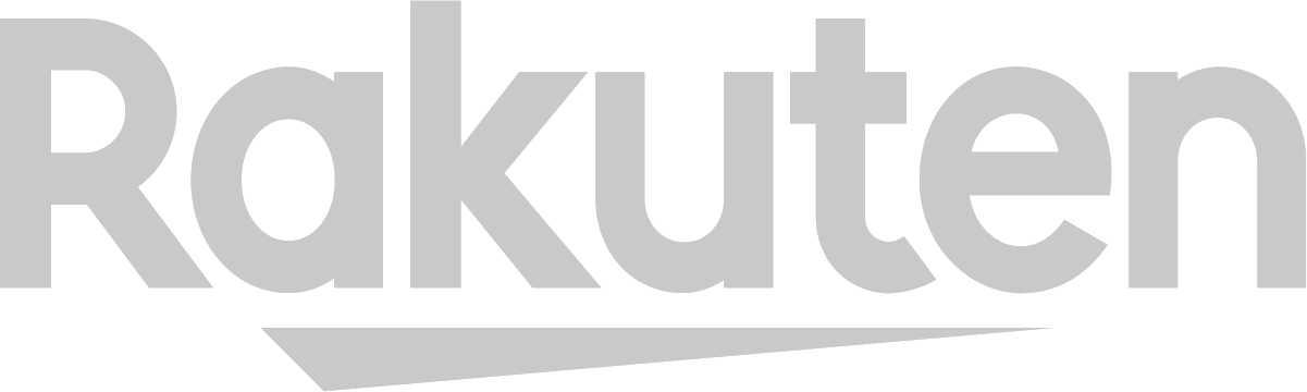 The word 'Rakuten' in large gray letters with a stylized triangular underline extending from the letter 'R' to 'n'.
