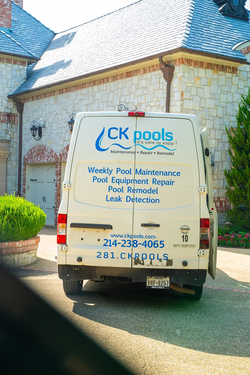 CK Pools service van equipped for pool maintenance and repair