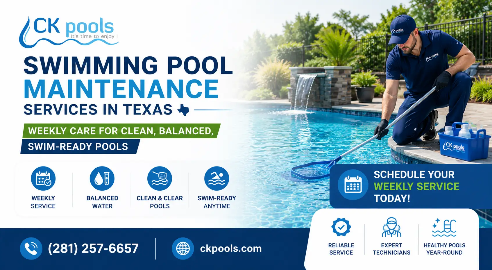 Swimming Pool Maintenance Services in Texas: Weekly Care for Clean, Balanced, Swim-Ready Pools