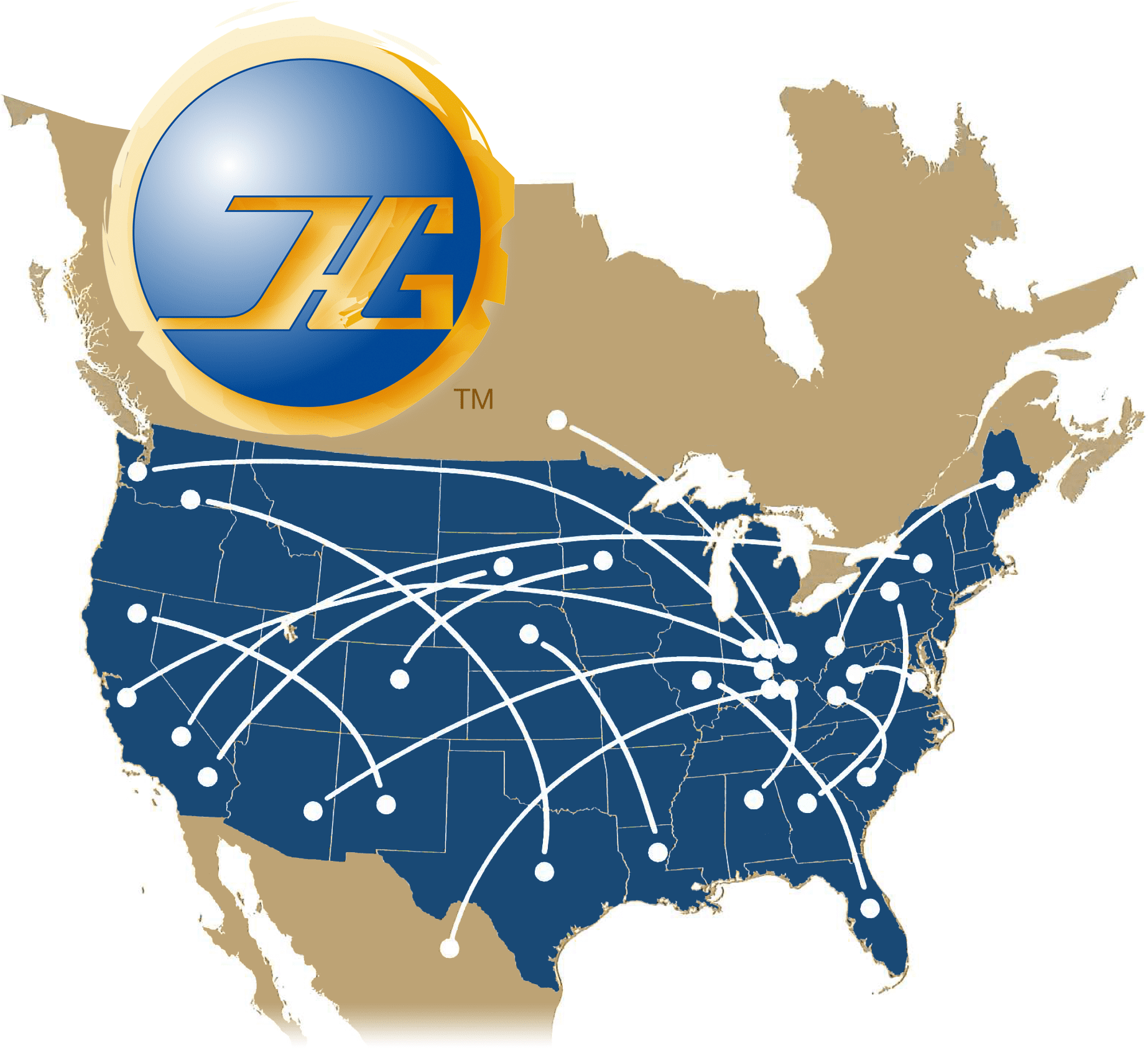 HG Logistics globe logo over a map of North America showing freight routes across the United States