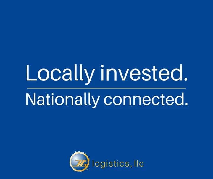 Blue graphic reading Locally invested. Nationally connected. with the HG Logistics logo