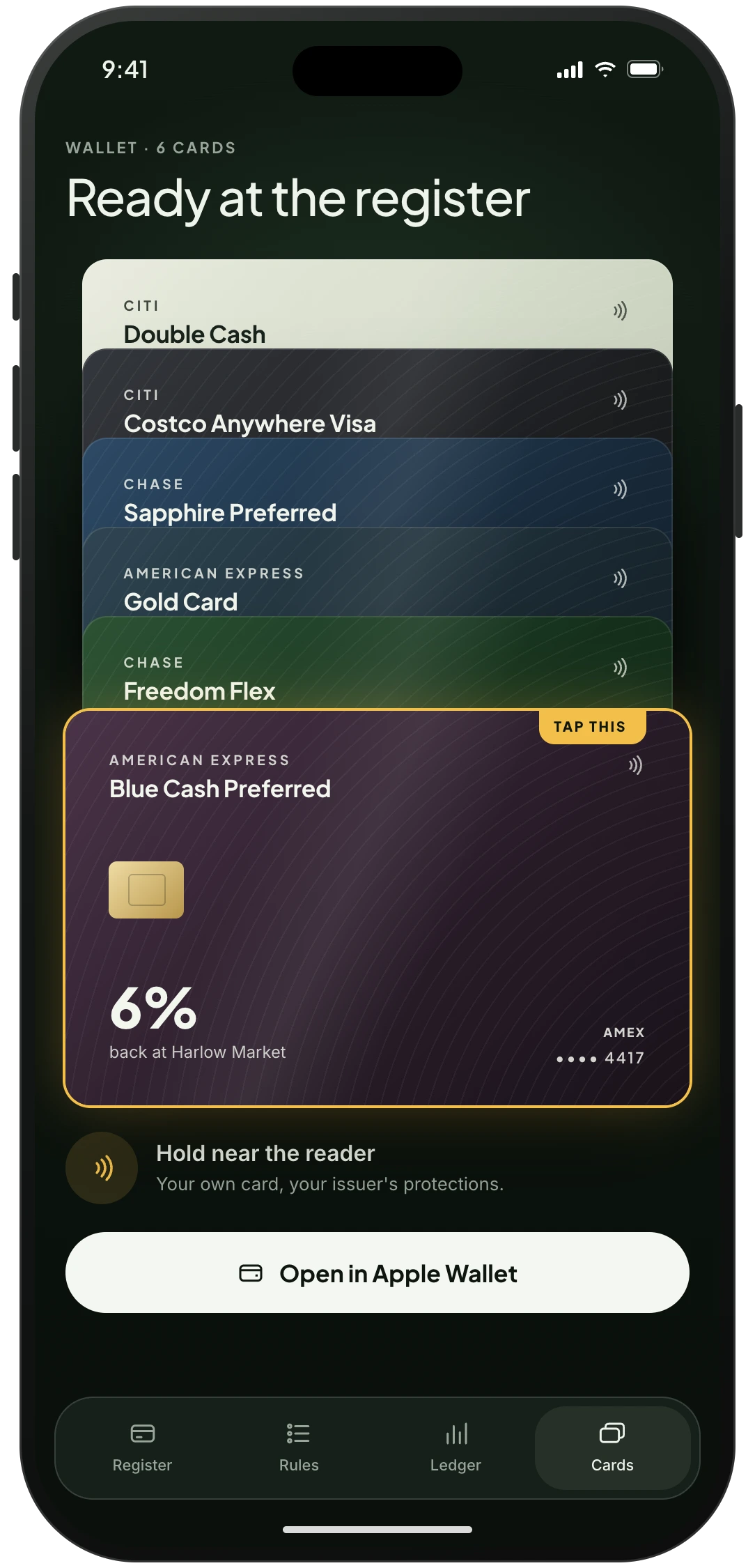 Cash Pass wallet view with the Blue Cash Preferred ready to tap