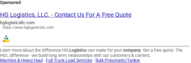 Check Out HG Logistics LLC on Google Ads