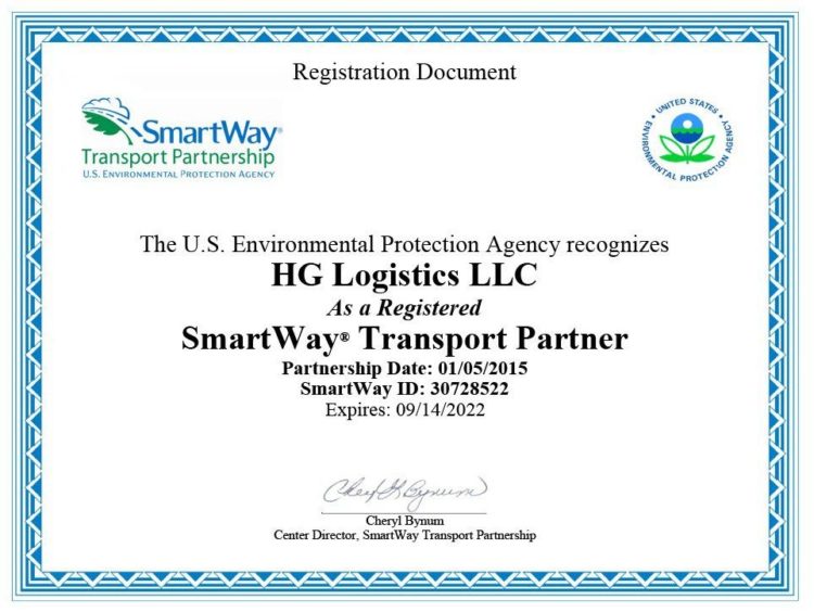 HG Logistics LLC Renews with U.S. EPA SmartWay Transport