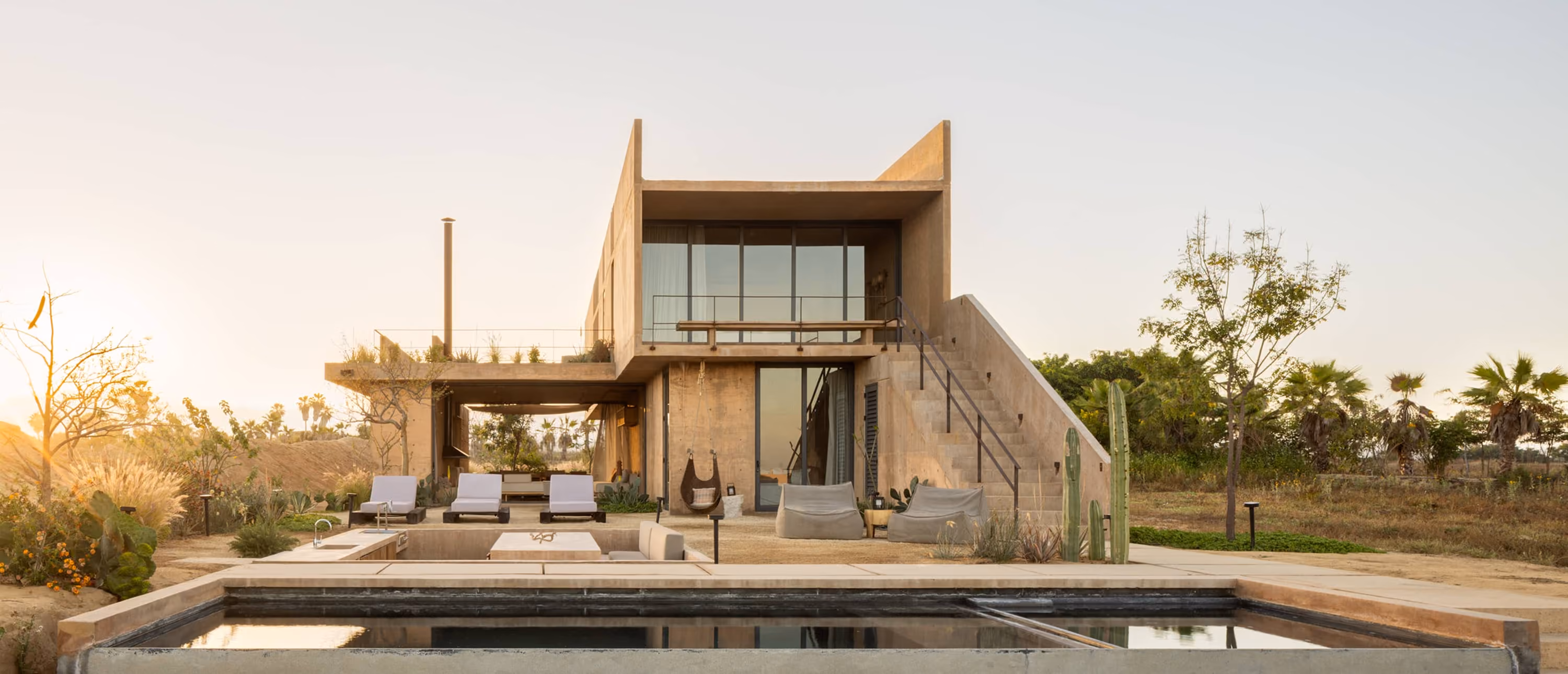 Two-story villa with private pool among desert gardens