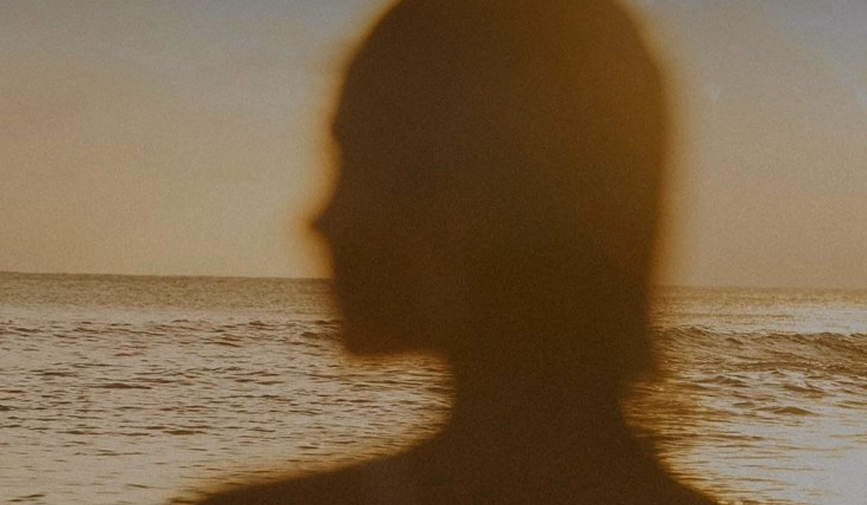 Silhouette of a guest against the ocean at golden hour