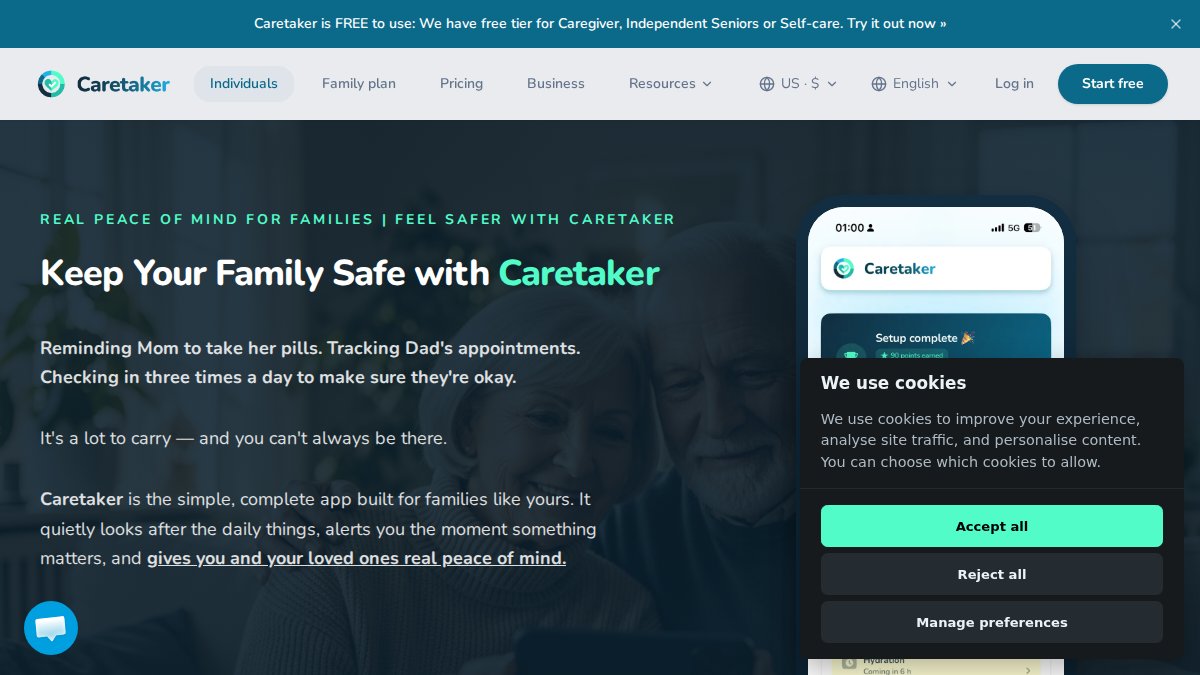 Screenshot of caretaker-app.com interface
