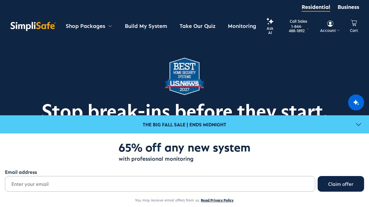 Screenshot of simplisafe.com interface