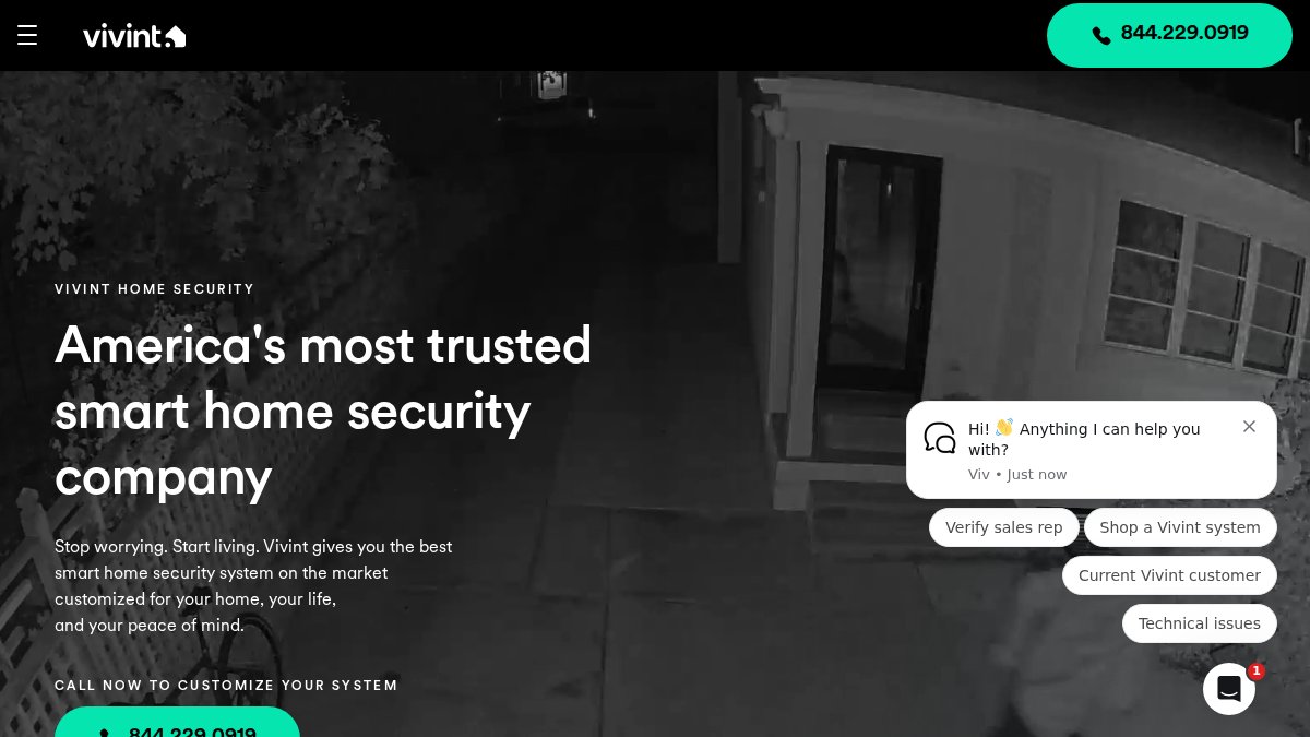 Screenshot of vivint.com interface
