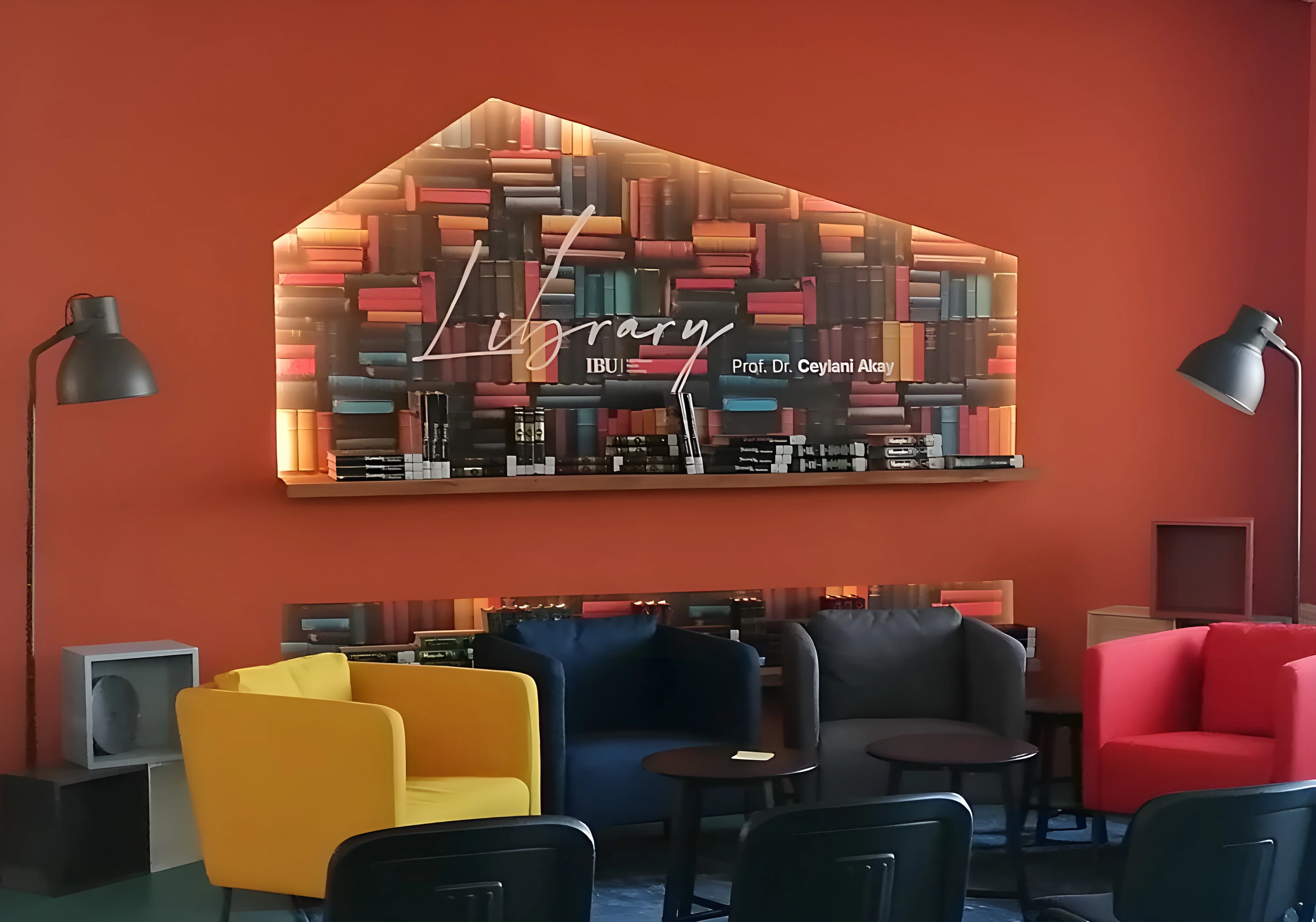 Reading tables and bookshelves in the IBU Library