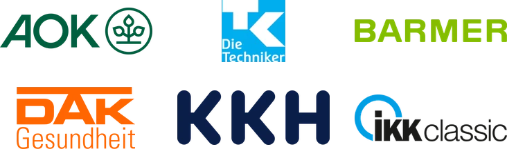 Logos gesetzlicher Krankenkassen: AOK, Techniker Krankenkasse, Barmer, DAK-Gesundheit, KKH und IKK classic