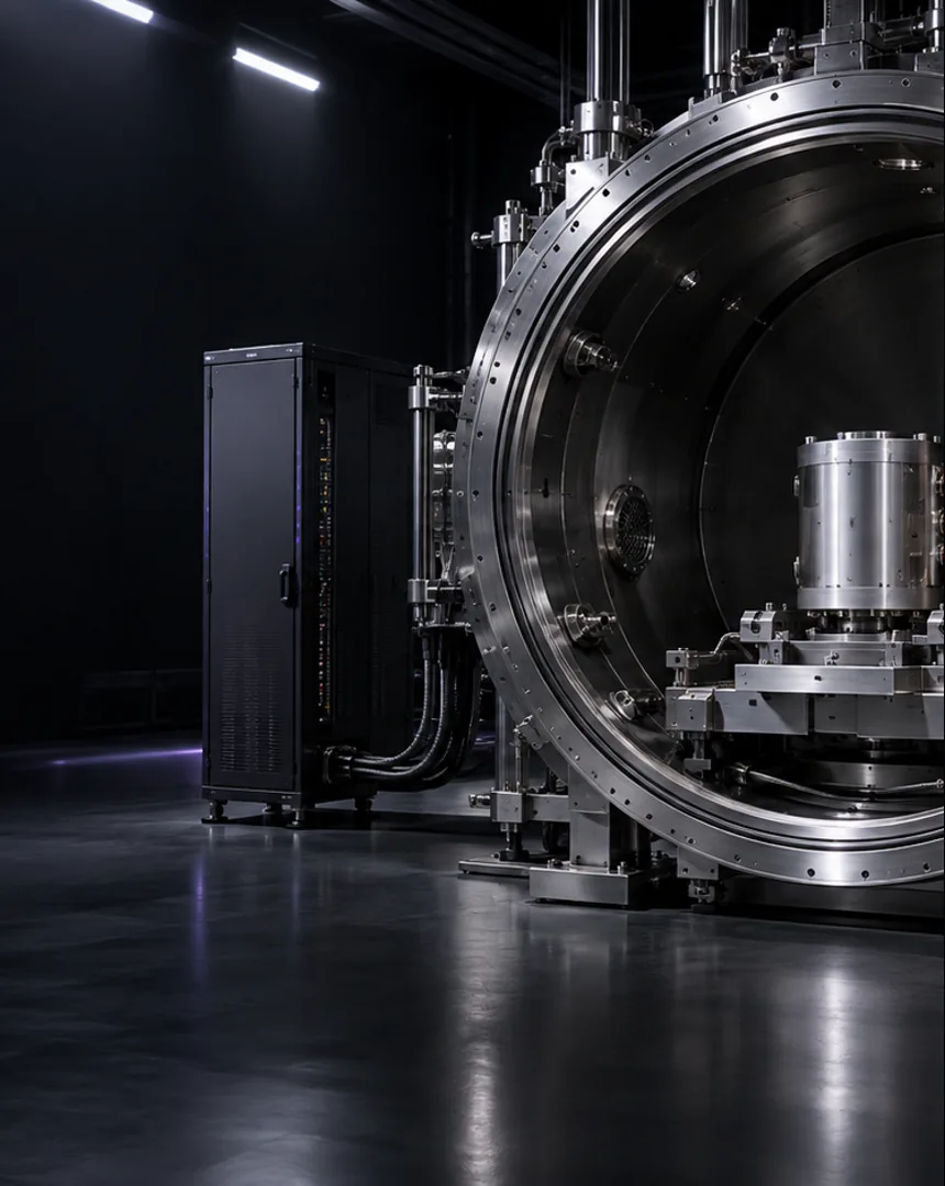 Vacuum chamber test facility with an open circular hatch
