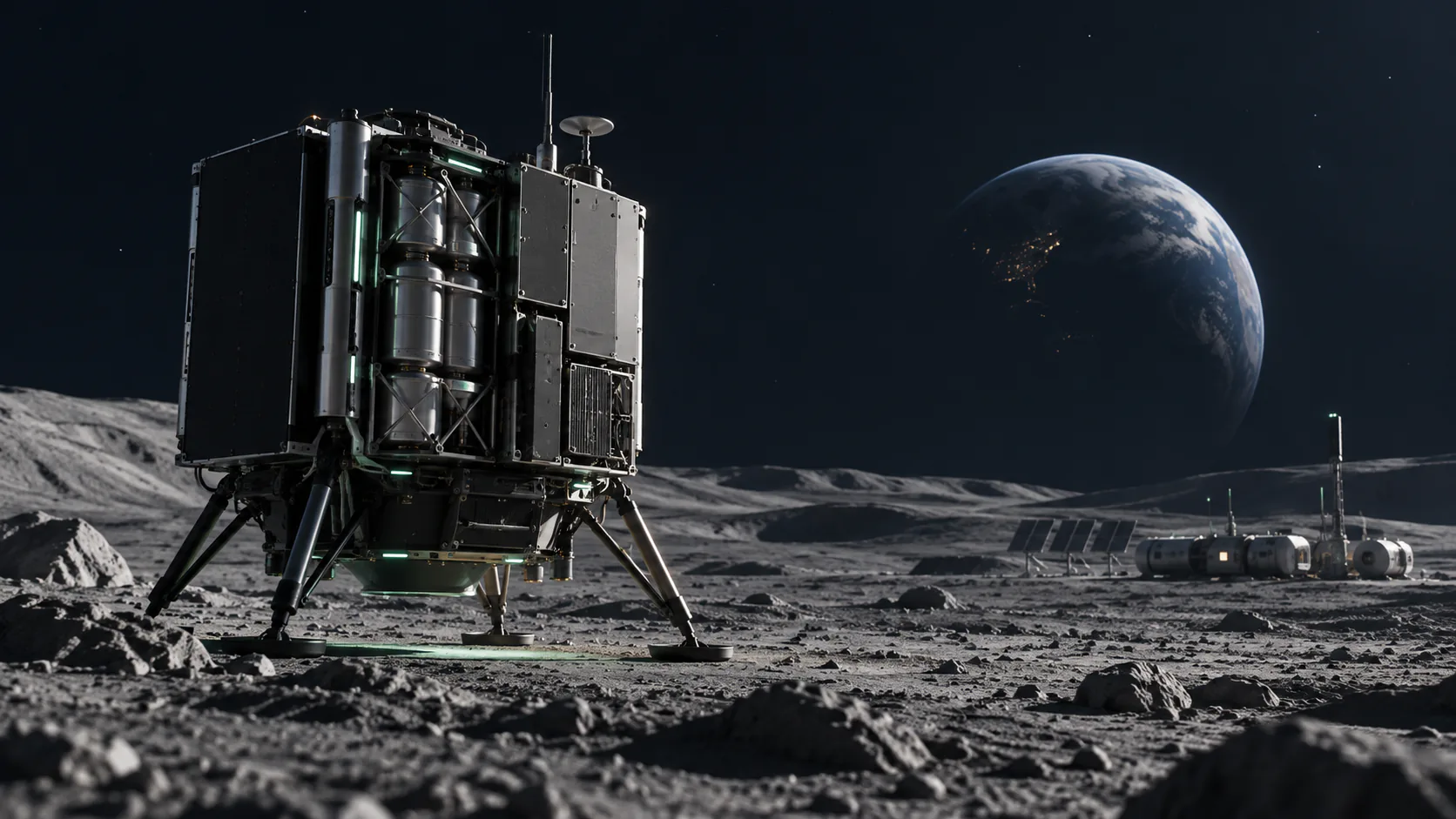 Lunar lander with Earth in the sky