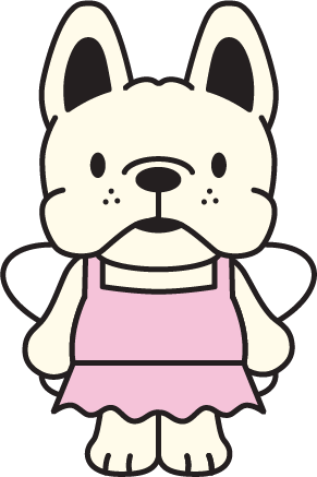 Franny, a cartoon French bulldog tooth fairy in a pink dress