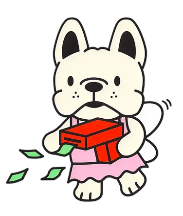 Franny the tooth fairy carrying a red gift box