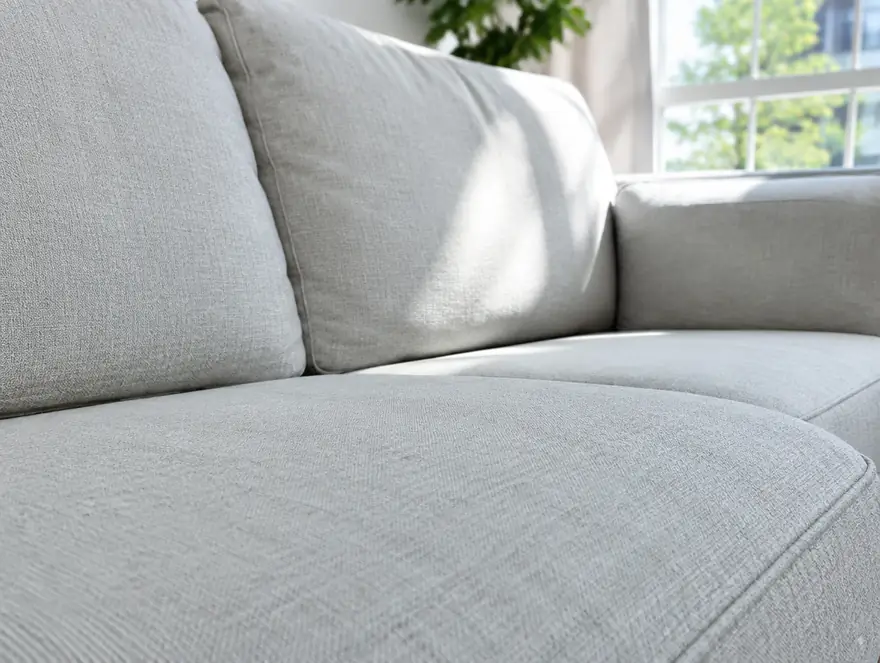 Clean light gray fabric sofa after upholstery cleaning