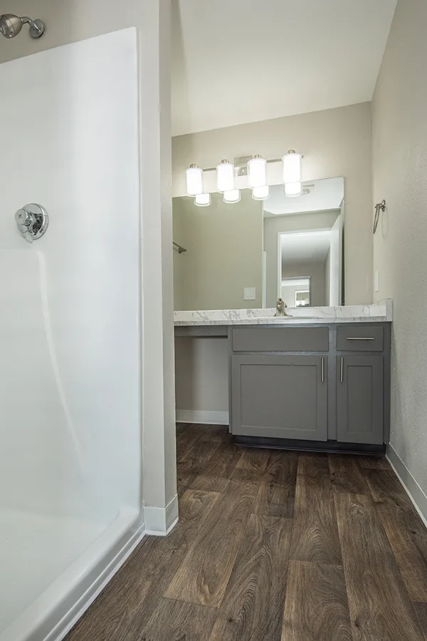 Bathroom area with white accenting 