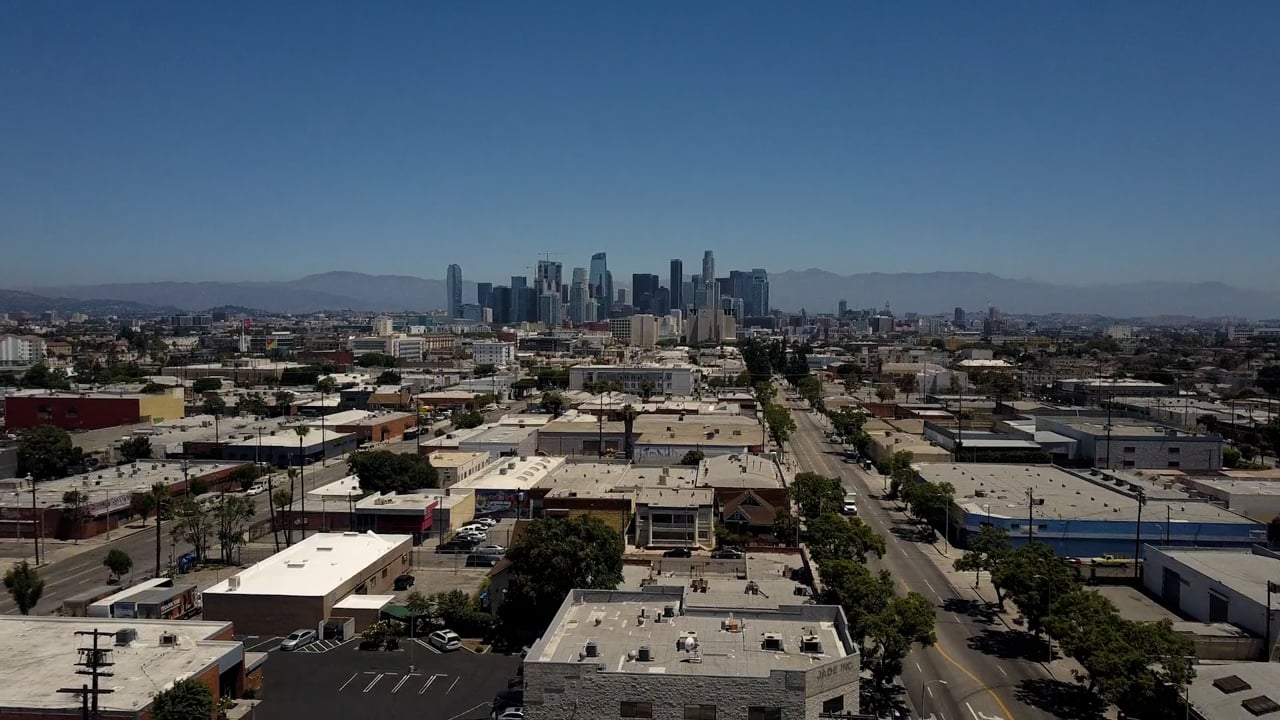 Aerial view of downtown Los Angeles from the 1DayLA case study video