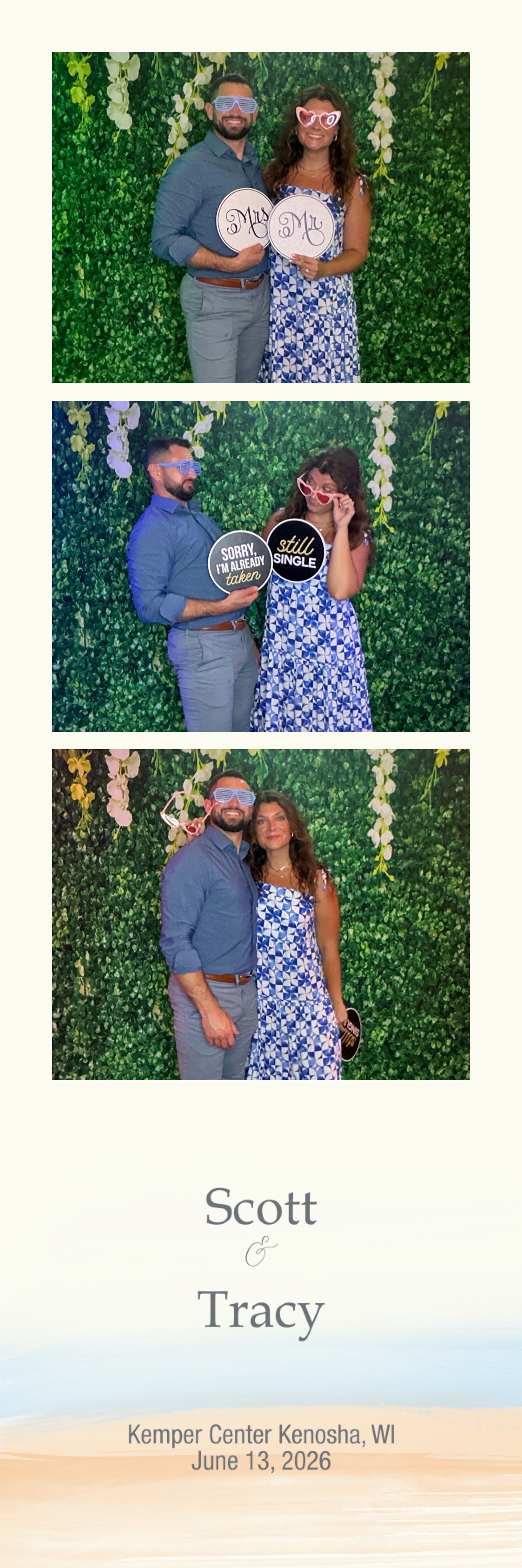 Illuminated oval photo booth displaying a group photo of wedding guests, with purple uplighting in the background