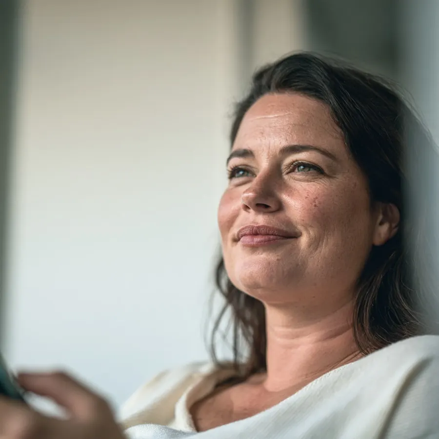 Leende kvinna i ljus tröja