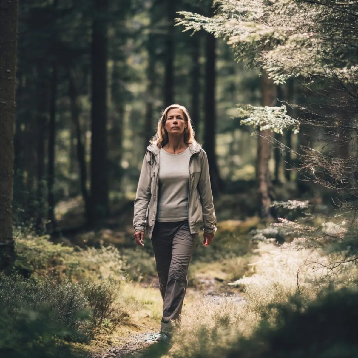 Frau beim Spaziergang im Wald