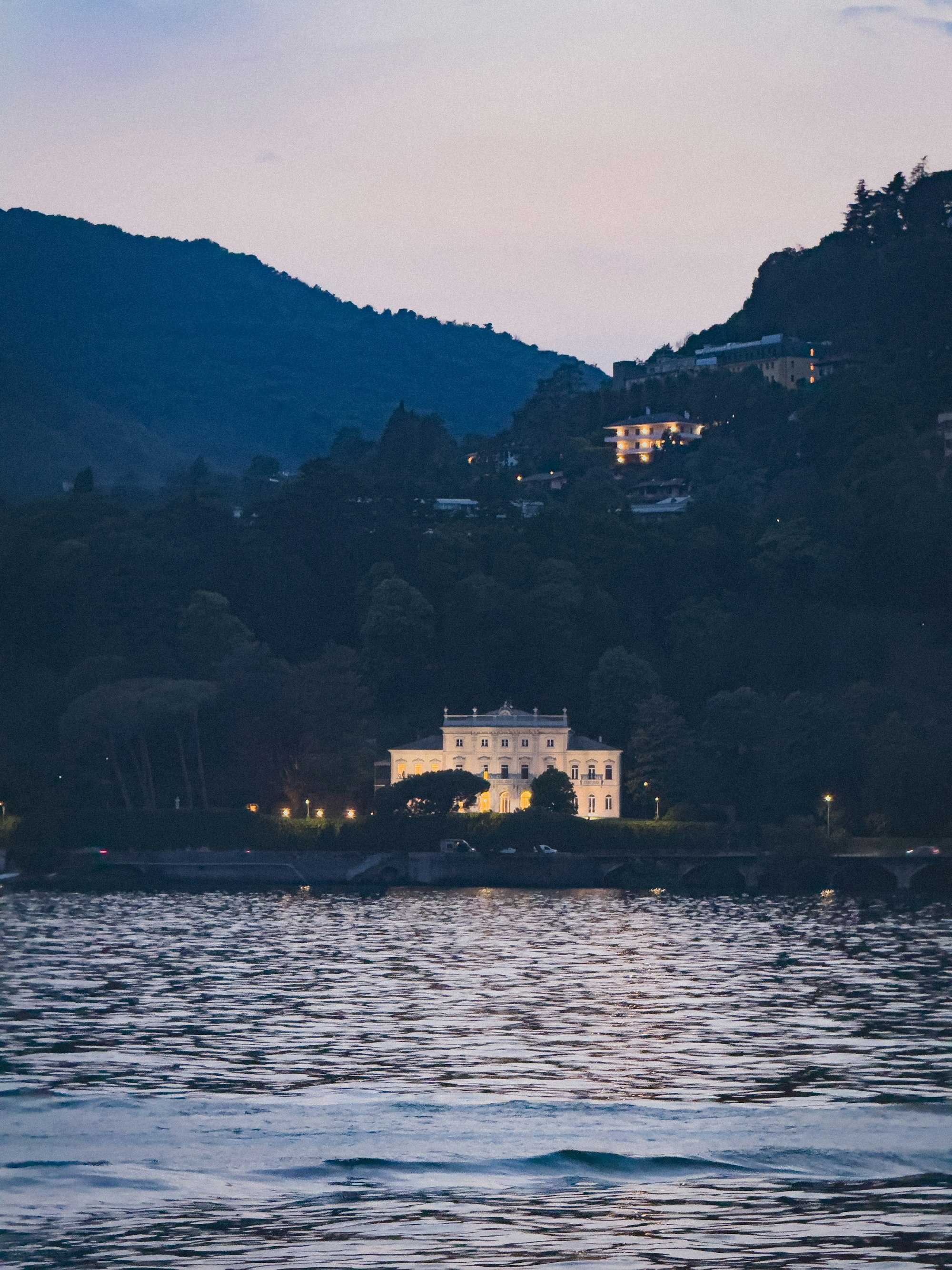 Elegant lakeside landscape at dusk