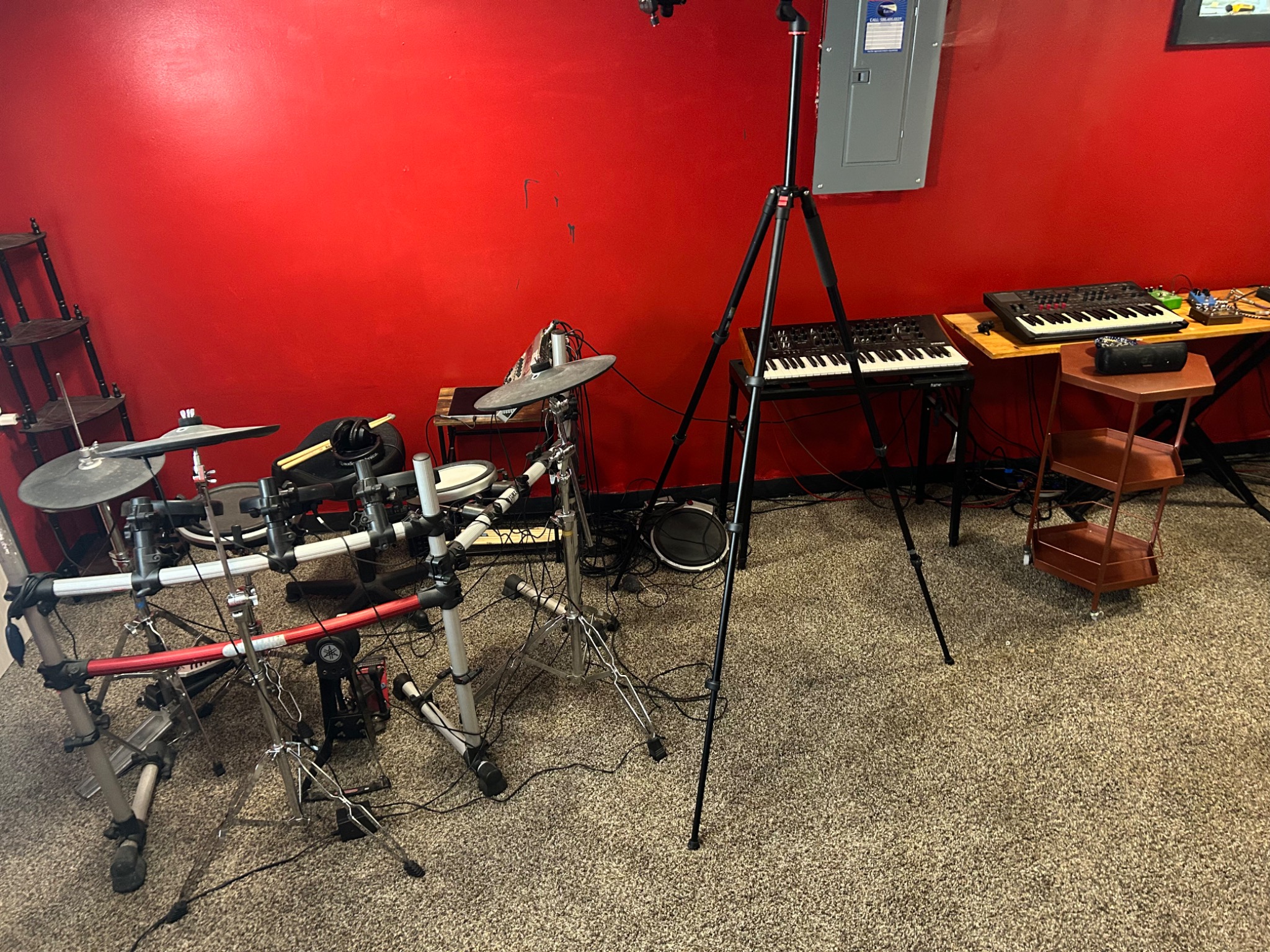 Mind Space Music Lab with electronic drums and synthesizers