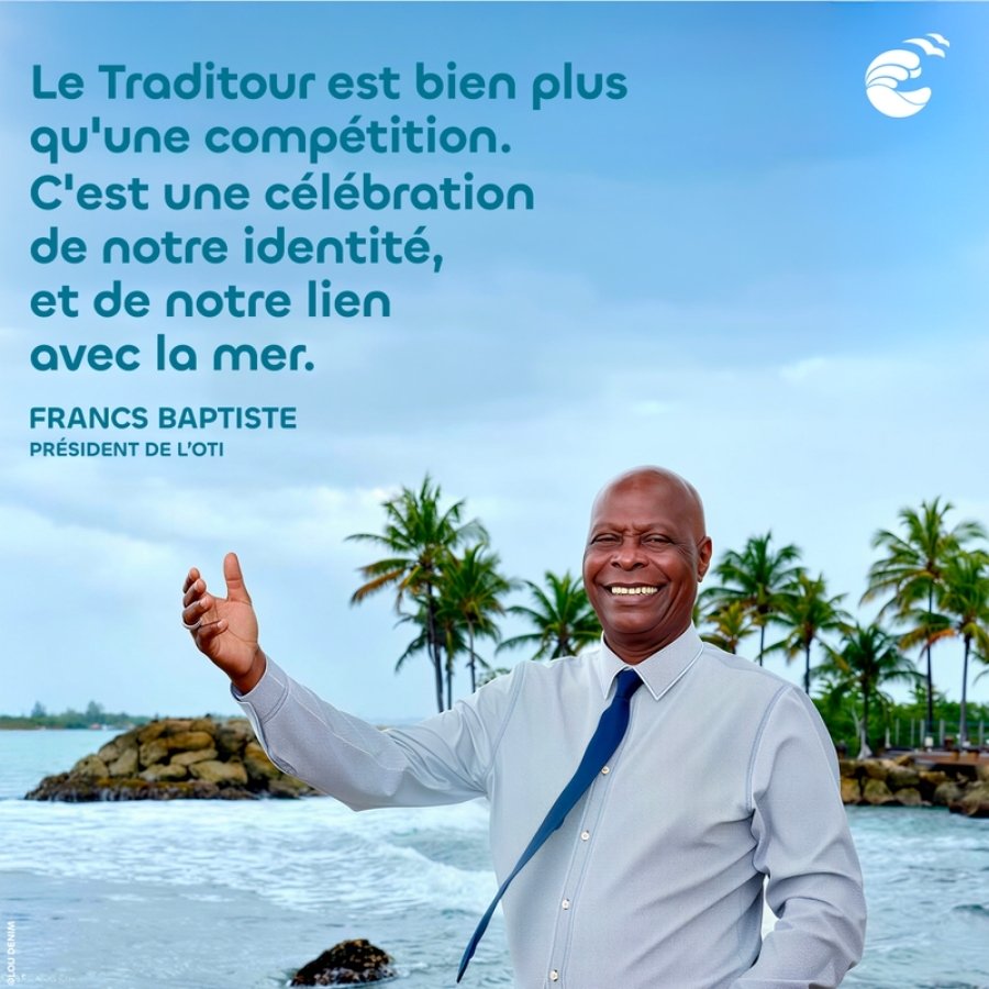 Office de Tourisme de la Riviera du Levant, citation « Le Traditour est bien plus qu’une compétition » : le président de l’office de tourisme, souriant, sur une plage bordée de cocotiers