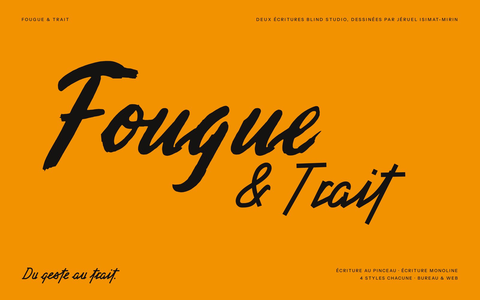 Fougue & Trait : le logotype, écriture au pinceau et écriture monoline, noir sur orange