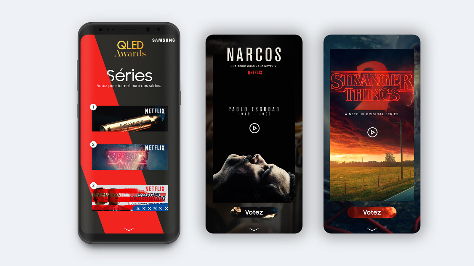 Samsung QLED Awards : trois écrans mobiles pour voter, la liste des séries en compétition, Narcos et Stranger Things