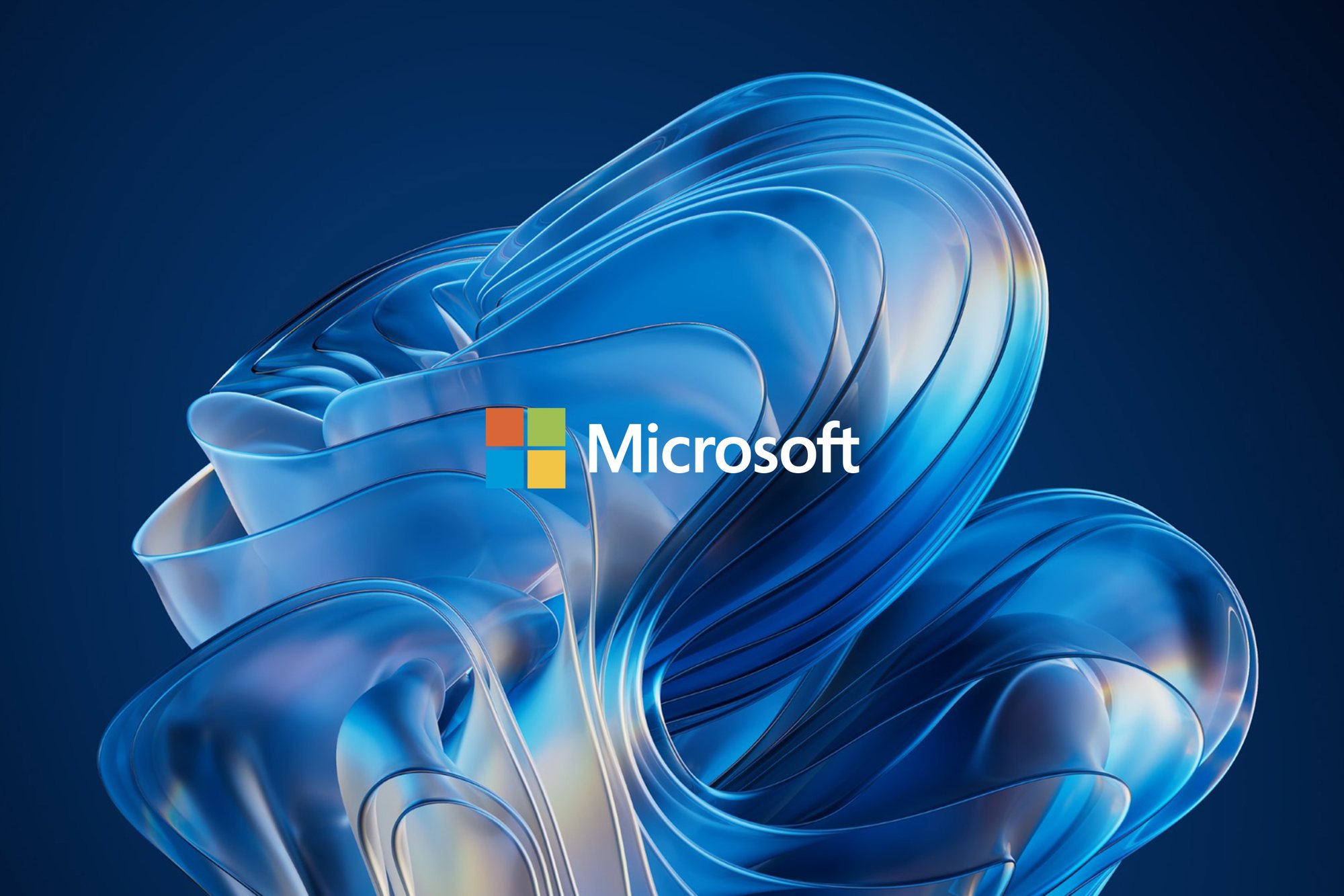 Microsoft Office 365 : le logo Microsoft sur des volutes de verre bleu