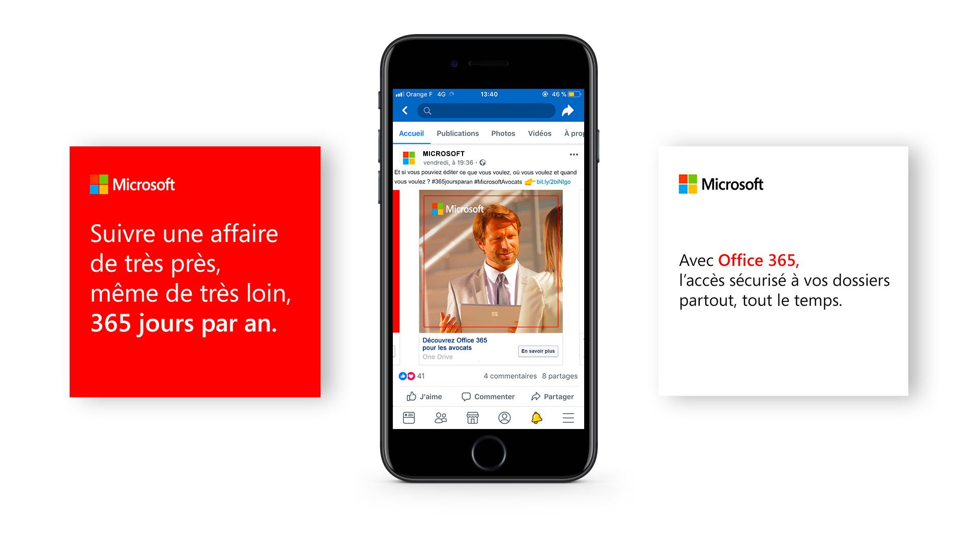 Microsoft Office 365, carrousel Facebook #MicrosoftAvocats : « Suivre une affaire de très près, même de très loin, 365 jours par an. »