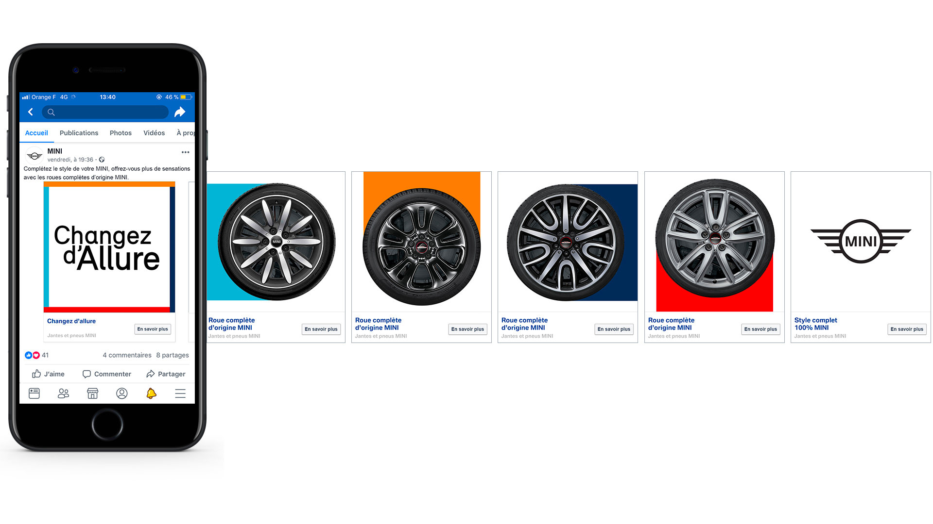 MINI, carrousel Facebook des roues complètes d’origine, jusqu’au « Style complet 100 % MINI »